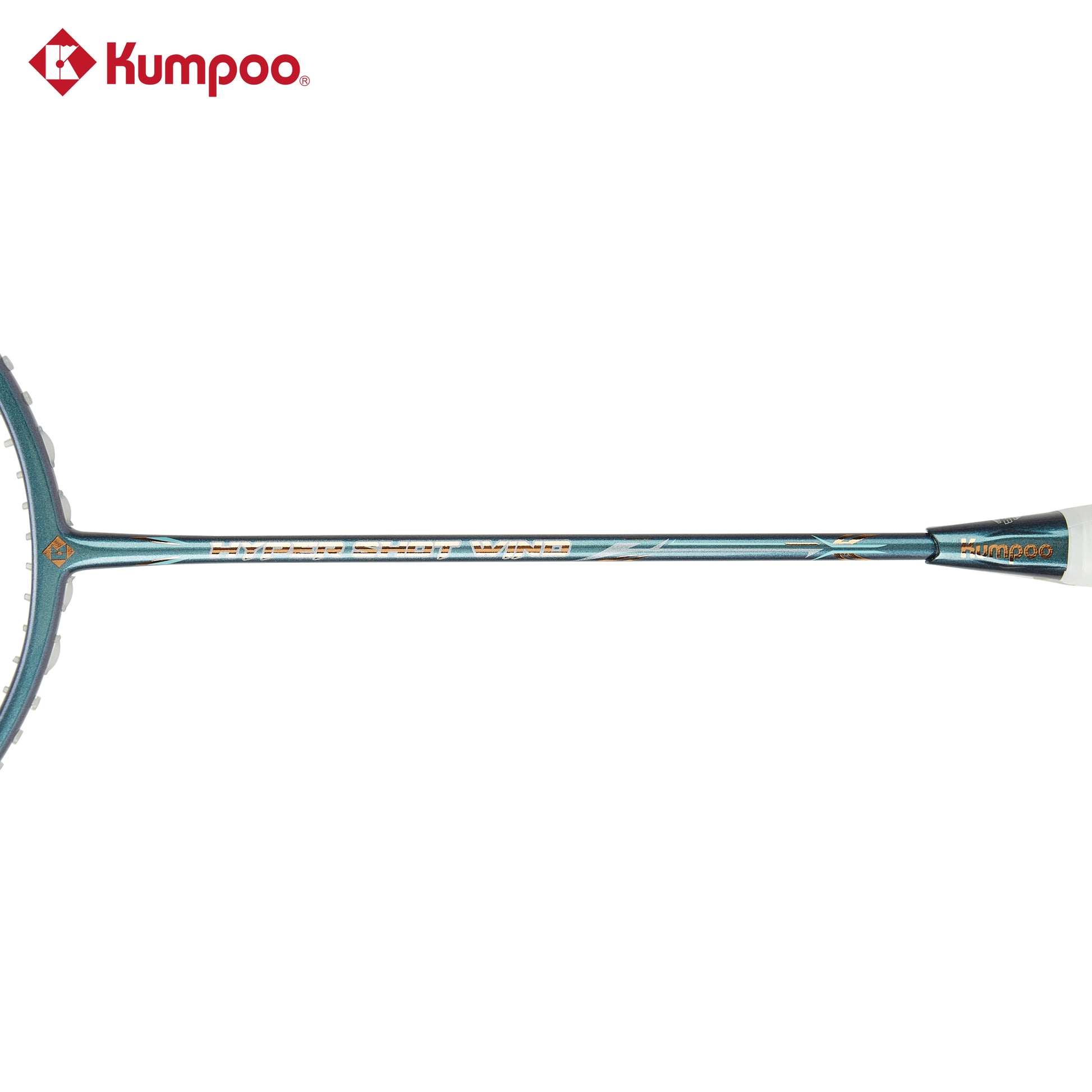 Blue Kumpoo Hyper Shot Wind unstrung badminton racket with a sleek frame and grip, designed for lightweight performance and control.