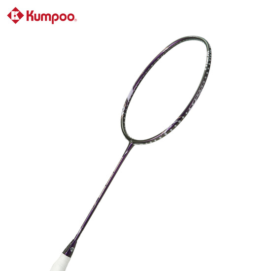 Kumpoo Hyper Shot Wind unstrung badminton racket in purple, showing the lightweight frame and grip detail.