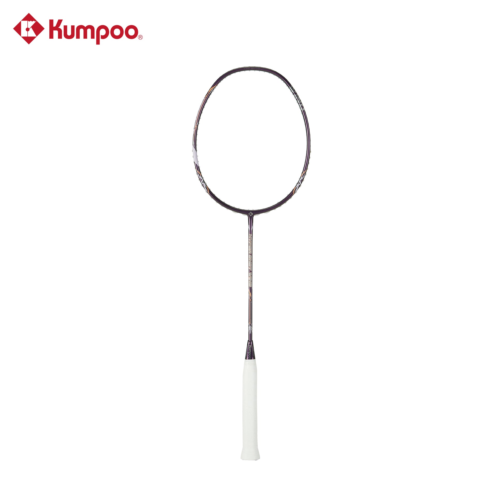 Kumpoo Hyper Shot Wind unstrung badminton racket with purple frame, lightweight design, and ergonomic handle for enhanced play.
