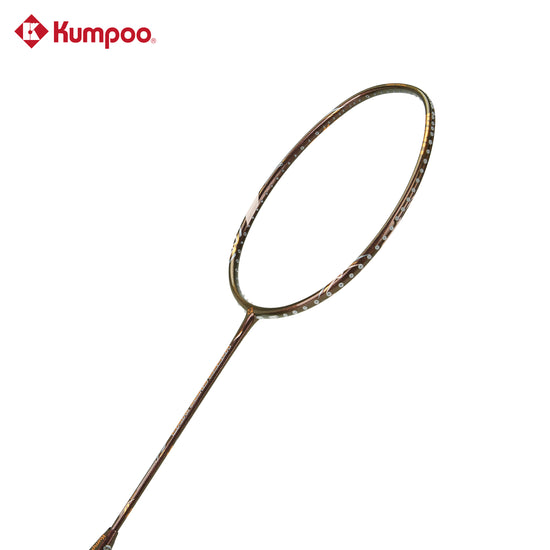Kumpoo Hyper Shot Wind unstrung badminton racket with a gold frame and lightweight design, ideal for competitive players.