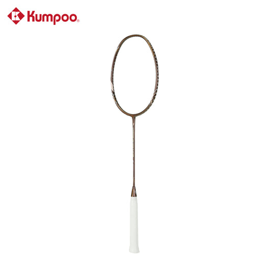 Kumpoo Hyper Shot Wind unstrung badminton racket with a gold frame, lightweight design, and aerodynamic head for enhanced performance.
