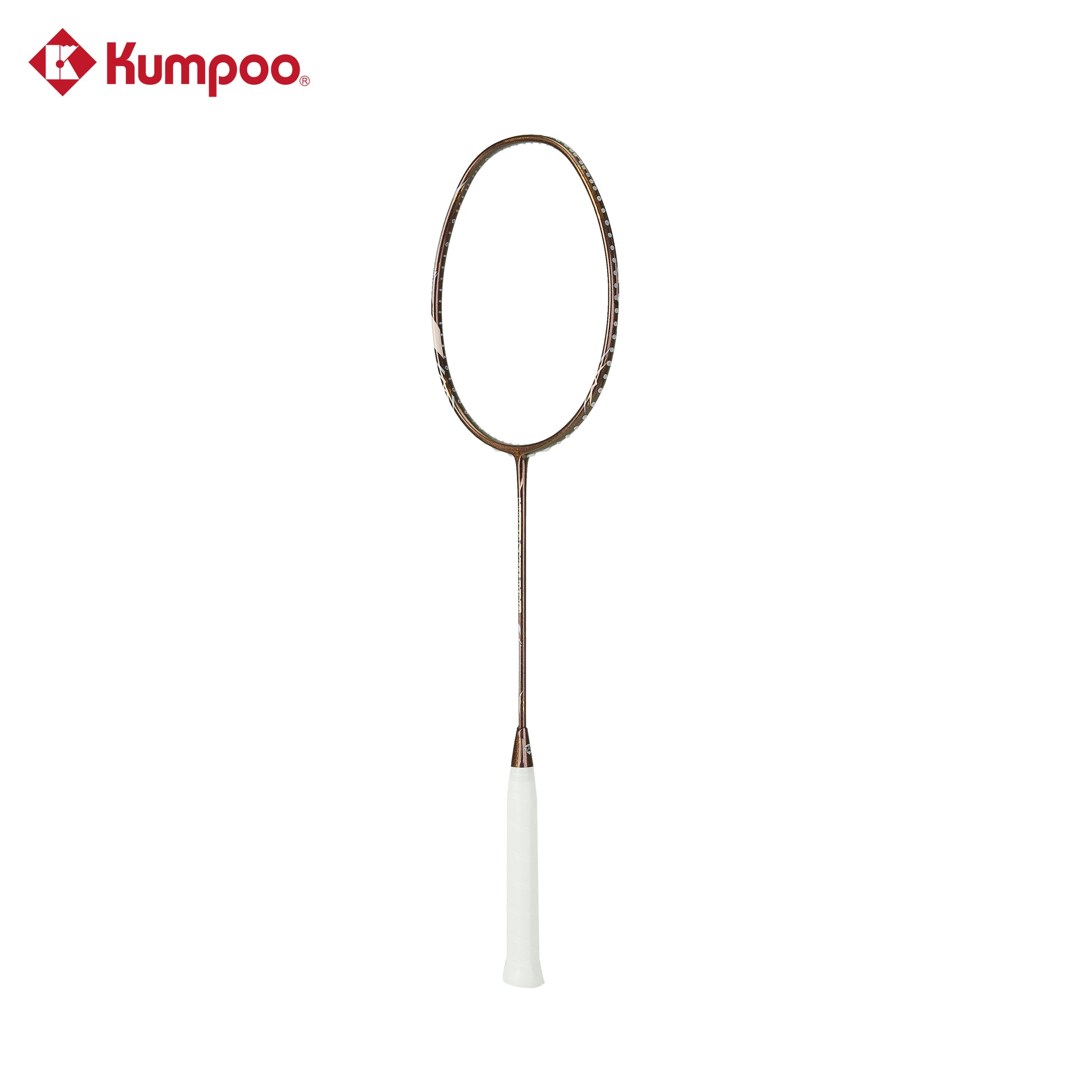 Kumpoo Hyper Shot Wind unstrung badminton racket with a gold frame, lightweight design, and aerodynamic head for enhanced performance.