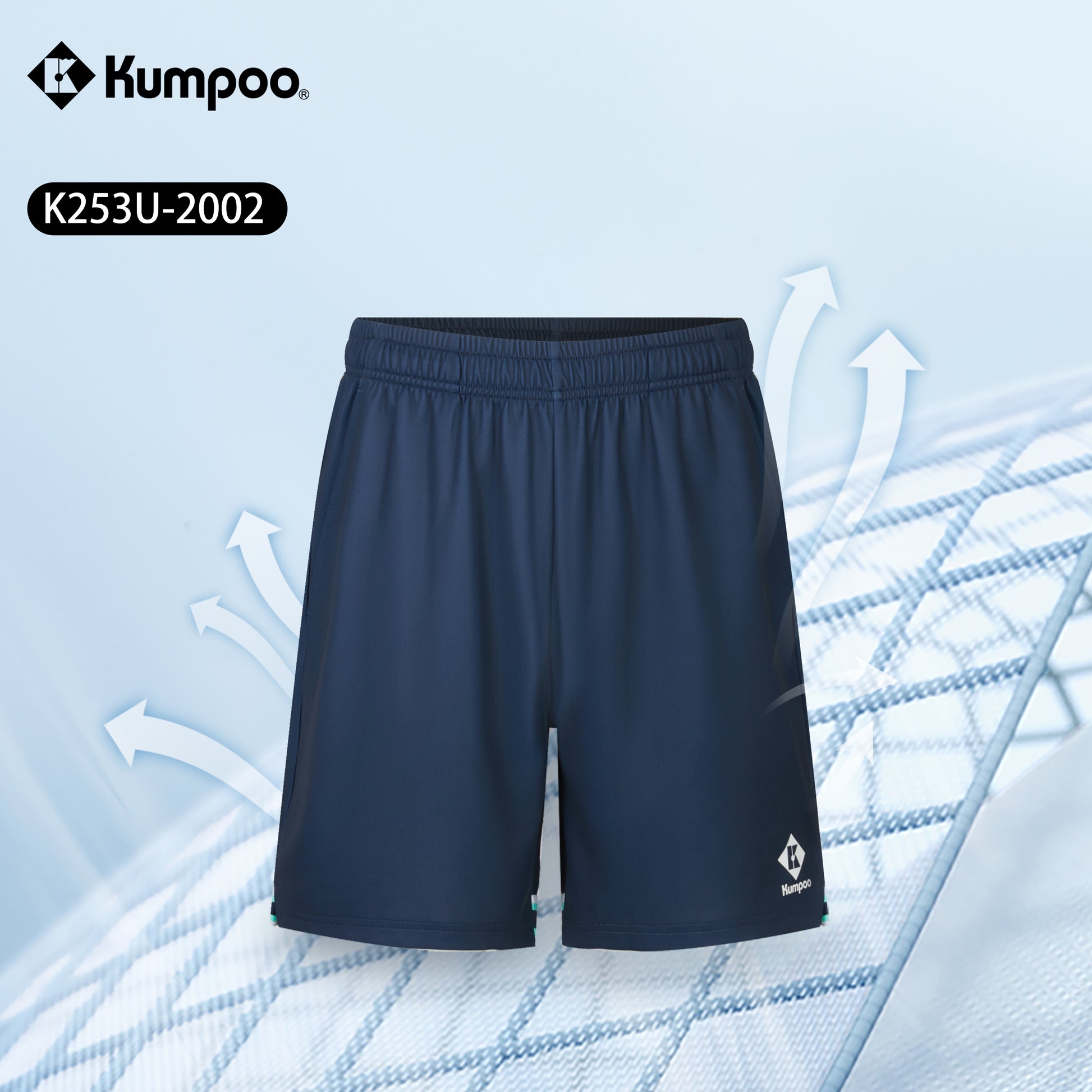 Kumpoo K253U-2002 unisex performance sports shorts for badminton, pickleball, tennis, featuring lightweight fabric and casual style.