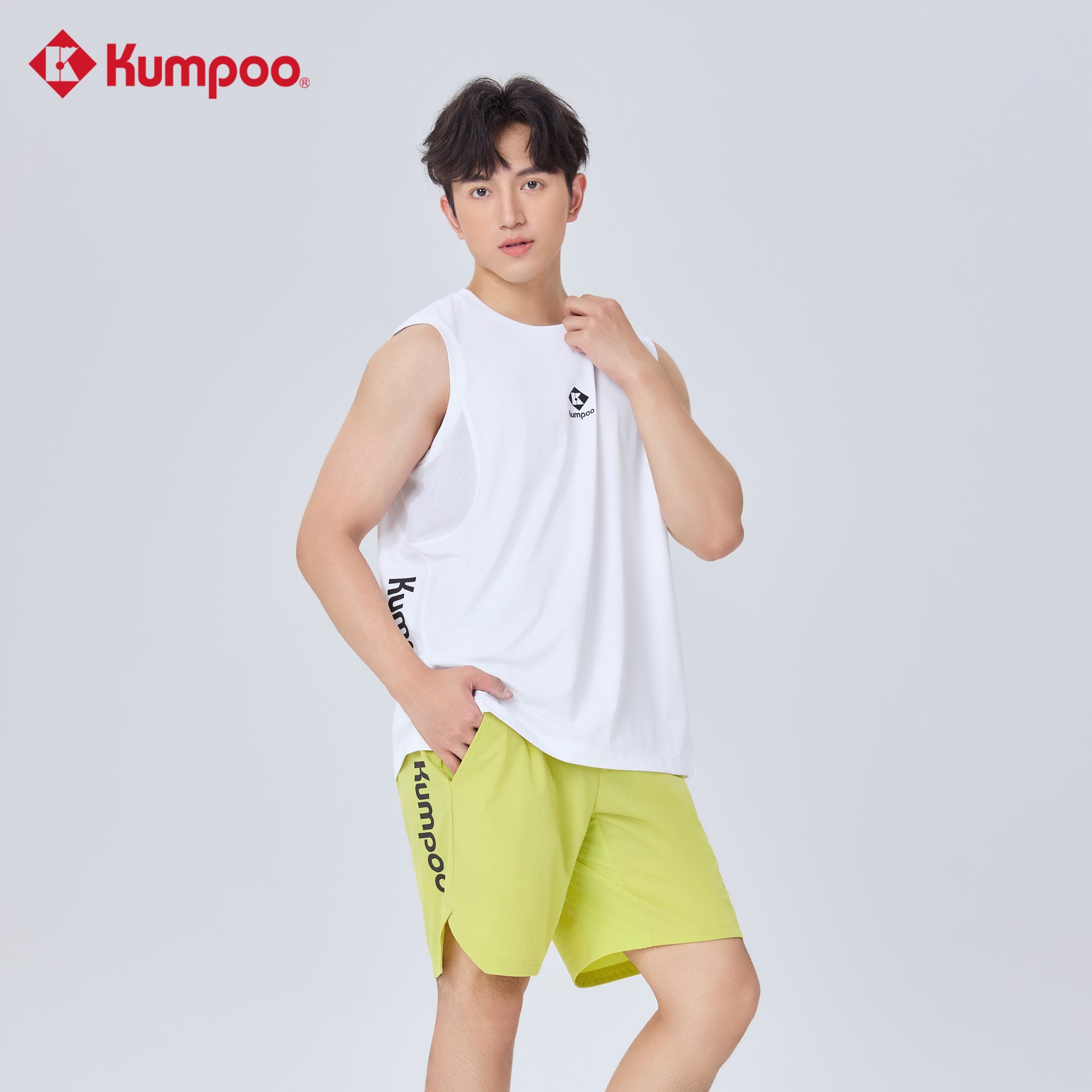 Kumpoo K261M-2661 men's performance sports shorts for badminton, pickleball, tennis, and casual wear, shown in black with athletic fit.