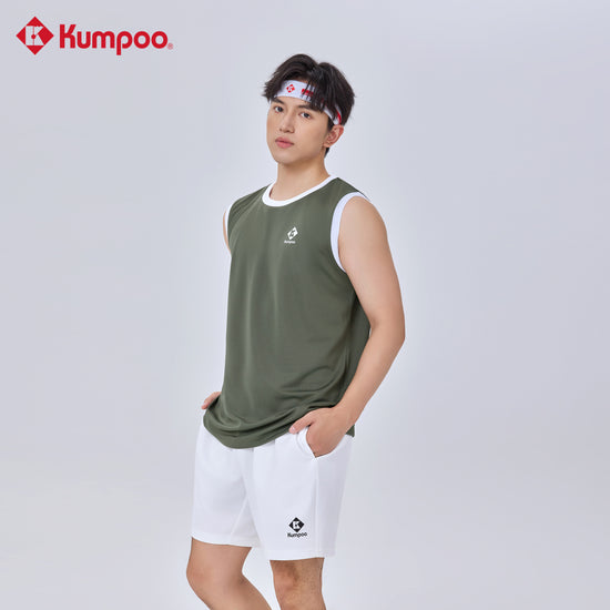 Kumpoo K261U-2059 men's performance sports shorts for badminton, pickleball, tennis, and casual wear, shown on a model.