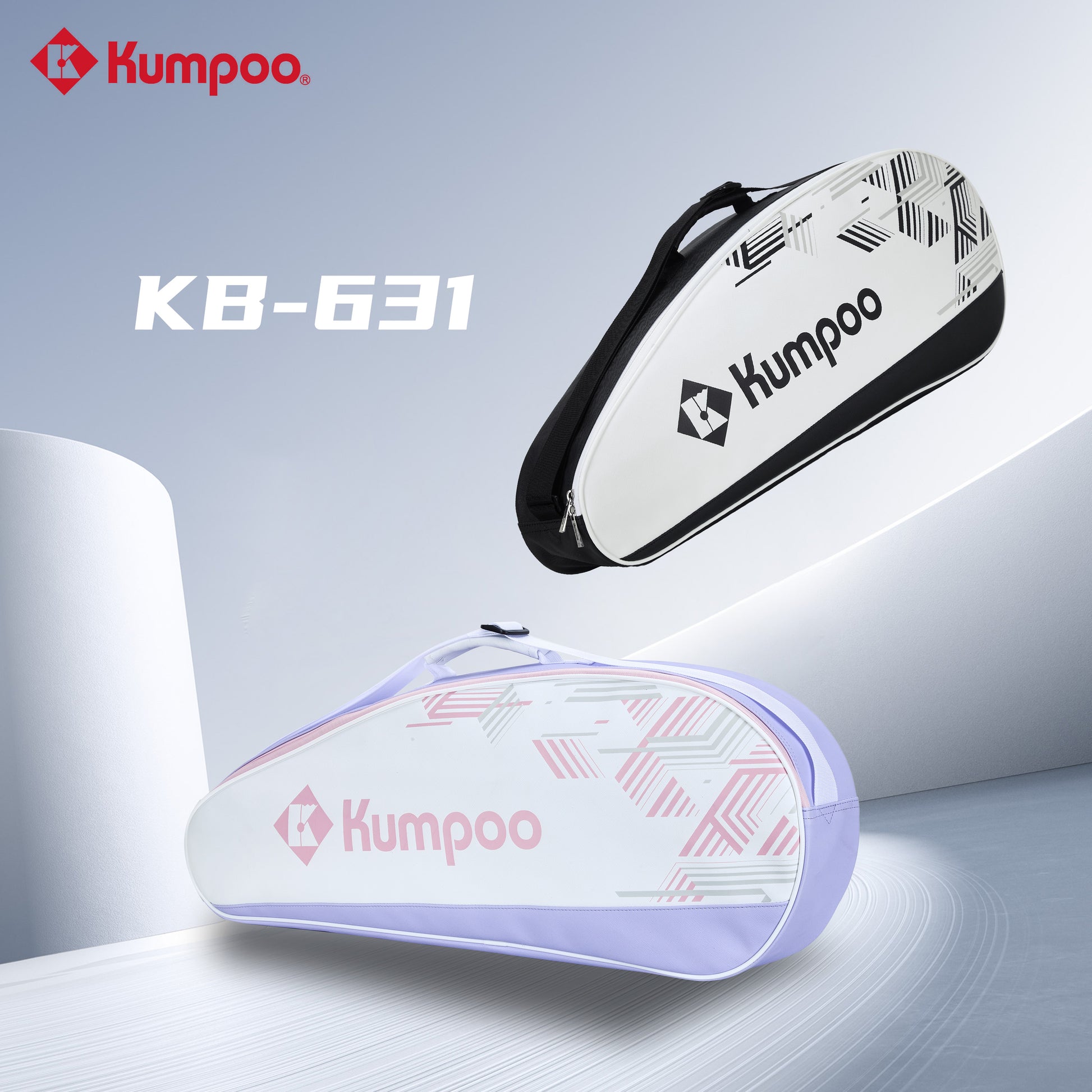 Kumpoo KB-631 badminton bag with multiple compartments, black and red design, sturdy handles, and brand logo visible.