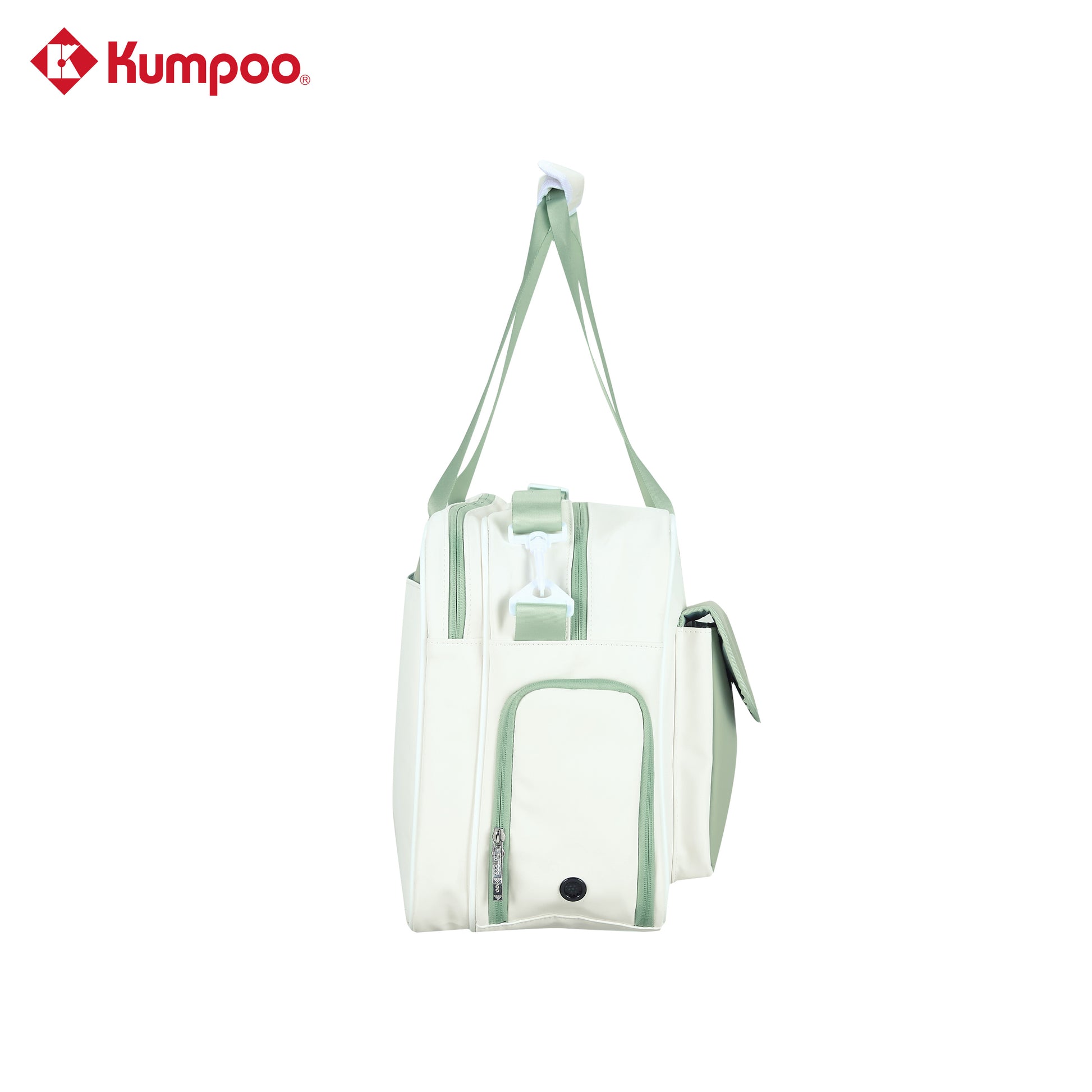 Kumpoo KB-663 badminton duffel bag with compartments for rackets, shoes, and sports gear, in black with gray accents.