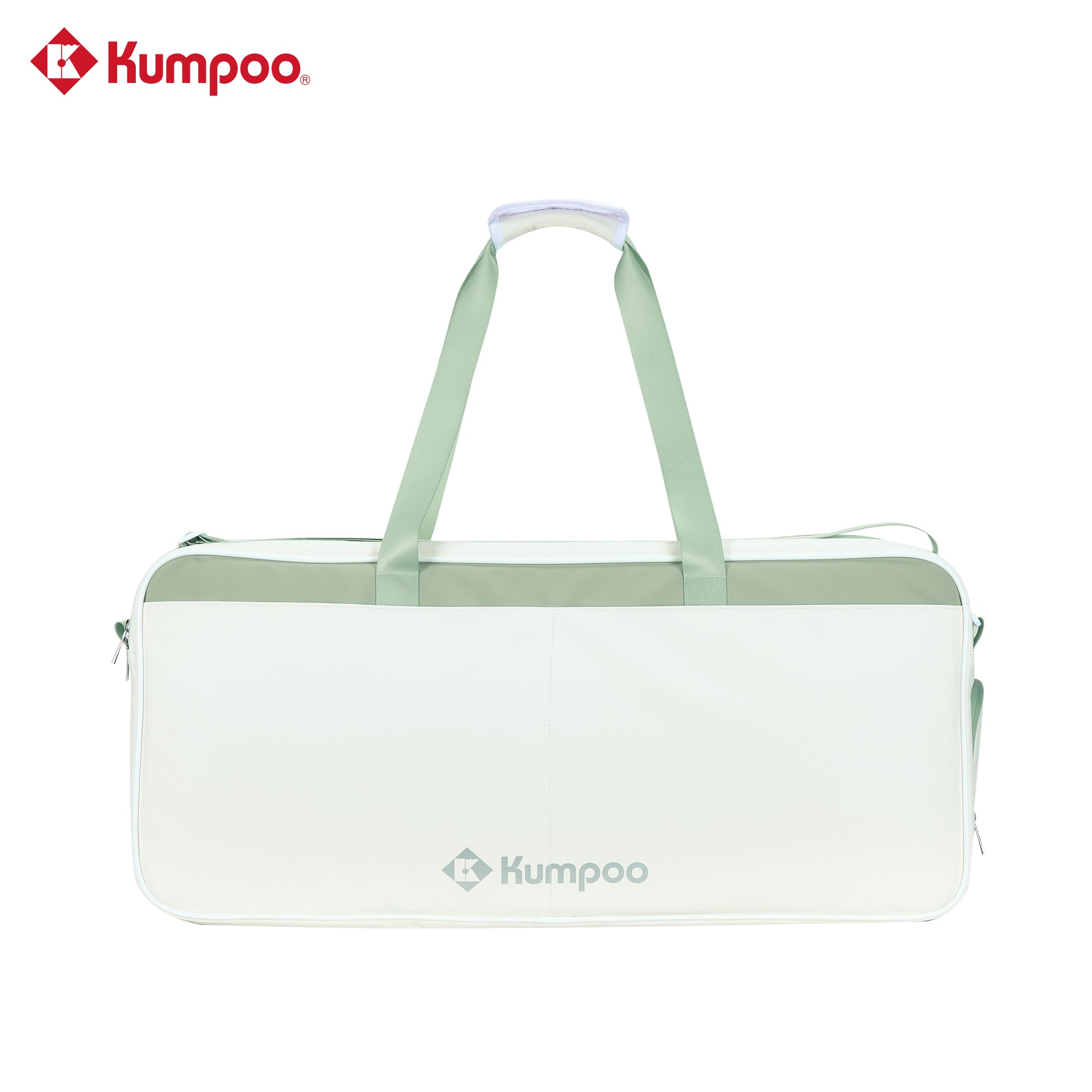 Kumpoo KB-663 badminton duffel bag with compartments for rackets, shoes, and sports gear, shown in black and blue.