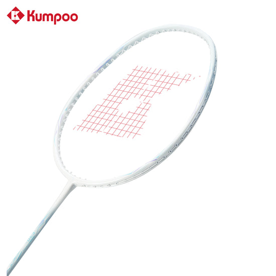 Two Kumpoo E30 LX+ beginner pre-strung badminton rackets with black and red handles, ready for play in a set.
