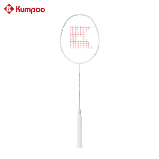 Two Kumpoo E30 LX+ beginner pre-strung badminton rackets with black and red design, suitable for beginners and casual players.