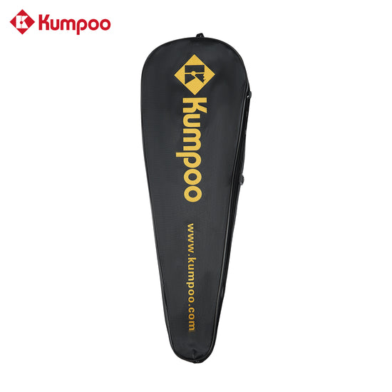 Two Kumpoo E30 LX+ beginner pre-strung badminton rackets with lightweight frame and ergonomic grips, ready for play.