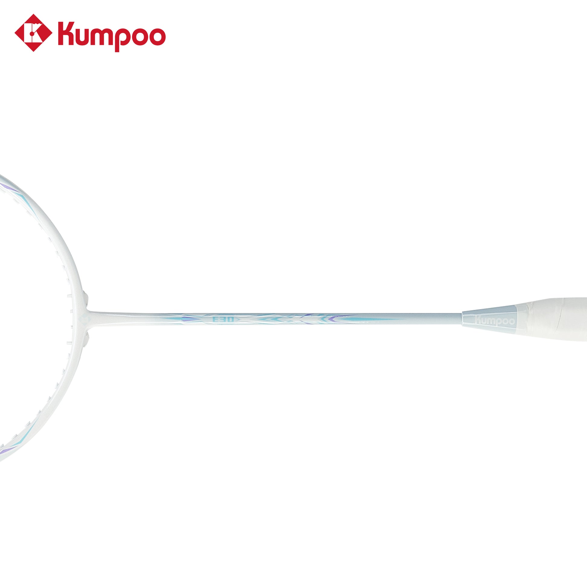 Two Kumpoo E30 LX+ beginner pre-strung badminton rackets with lightweight frame and ergonomic handle, suitable for beginner players.