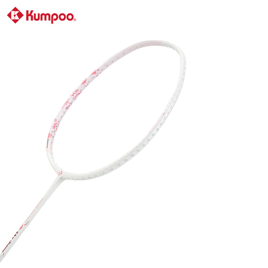 Kumpoo PINES II pre-strung badminton racket with a sleek black frame and ergonomic grip, suitable for competitive play.