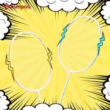 Two Kumpoo popping candy badminton rackets, pre-strung beginner set with lightweight frames and ergonomic grips.